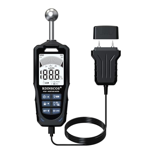 Feuchtigkeitsmessgerät,RDINSCOS Feuchtigkeitsmessgerät Wand,2-in-1 Stift&Stiftlos Feuchtigkeitsmesser mit LCD-Display Holzfeuchtemessgerät für Baustoffe,Wände,Holz 20-40mm Analysetiefe von RDINSCOS