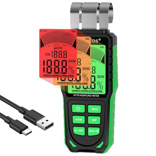 Feuchtemessgerät Wand und Baustoffe – Pinless Baufeuchtemesser für Gipskarton, Beton,Holz – Handgerät zur zerstörungsfreien Feuchtigkeitsmessung von RDINSCOS