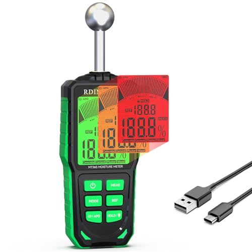 RDINSCOS Feuchtigkeitsmessgerät Wiederaufladbarkeit Wand Feuchtemessgerät Mauerwerk mit Farbdisplay Feuchtigkeitsmesser Für Wände,Mauerwerk,Holz,Beton,Zement,Putz von RDINSCOS