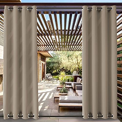 Outdoor Vorhang Wetterfest mit Ösen Oben und Unten, Wasserdicht Aussenvorhang Sonnenschutz UV Schutz Verdunkelungs Vorhang für Terrasse, Balkon, Pavillon, Strandhaus, 1 Stück,Hellbraun-B134xH240cm von RDJSHOP