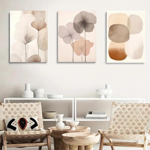 RDRDtbtr Beige Aquarell-Wand Bilder abstraktes Ginkgoblatt-Druck-Poster geometrisches Leinwandgemälde modernes Boho-Bild Wohnzimmer Heimdekoration 50 x 70 cm x 3 ungerahmt von RDRDtbtr
