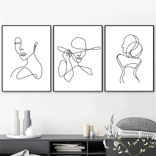 RDRDtbtr Frauenkörper-Strichzeichnung Wand Bilder abstrakt schwarz-weiß Leinwandbild minimalistische Poster Kunstdrucke Bilder Wohnzimmer Heimdekoration 50 x 70 x 3 cm ungerahmt von RDRDtbtr