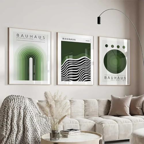 RDRDtbtr Grünes Bauhaus-Poster mit geometrischer Linie abstraktes Leinwandgemälde skandinavisch schlicht Wand Bilder Bild Wohnzimmer Heimdekoration 50 x 70 cm x 3 ungerahmt von RDRDtbtr