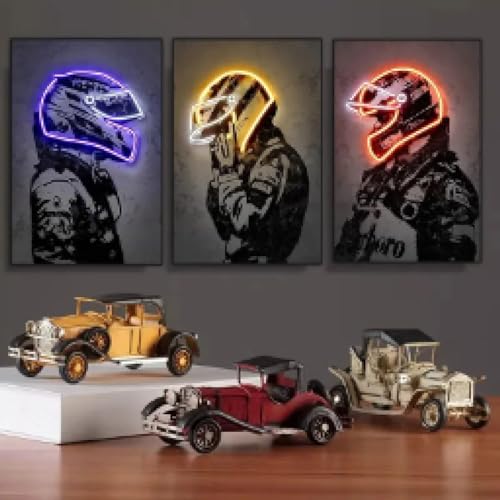 RDRDtbtr Moderne coole Helm-Wand Bilder Neon-Motorrad Leinwandbild einfache Poster Kunstdrucke Bilder Wohnzimmer Inneneinrichtung Geschenk 40 x 60 x 3 cm ungerahmt von RDRDtbtr