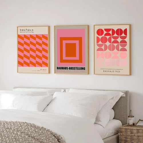 RDRDtbtr Rosa Bauhaus-Wand Bilder Poster Kunstdrucke geometrisches Muster Ausstellung Leinwandgemälde Bild Mädchenschlafzimmer Wohnzimmer Heimdekoration 50 x 70 cm x 3 ungerahmt von RDRDtbtr