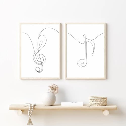 RDRDtbtr Wand Bilder-Poster mit Notenschlüssel und Achtelnote schwarze Linie minimalistischer Musik-Leinwandgemälde Bild Wohnzimmer Heimdekoration 30 x 50 cm x 2 ungerahmt von RDRDtbtr