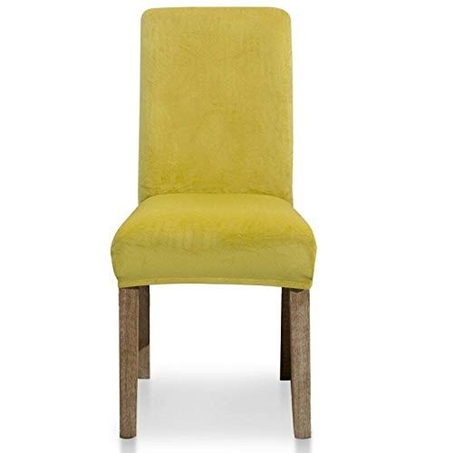 Dicke Samt-Stuhlhusse Esszimmerstuhl Schonbezug Elastisch Stretch Stuhlbezug Hülle (Samt Fuchs Gelb Grün, 2er Set) von RDTRAVEL
