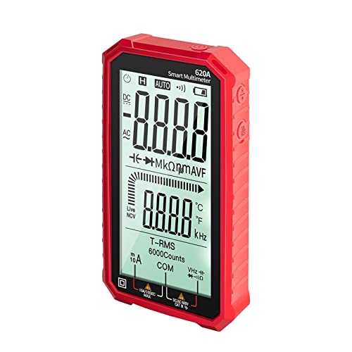 620A Digital Smart Multimeter Transistor Tester 6000 Counts True RMS Auto Electrical Capacitance Meter Temperaturwiderstand,Einfach zu bedienen(Rood) von RDVXI