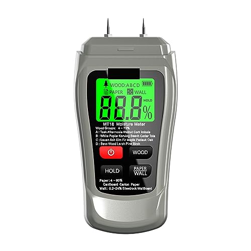Feuchtigkeitsmesser, MT-18 Orange 0–99,9 % zweipoliger digitaler Holzfeuchtemesser, Papierfeuchtigkeitstester, Wandhygrometer, Holzfeuchtigkeitsdetektor(Gris) von RDVXI