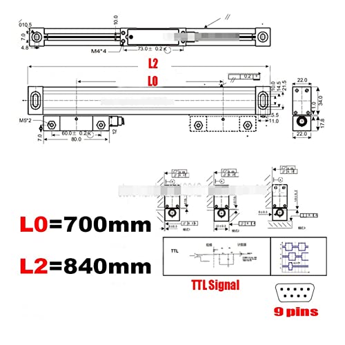 Linearer Skalengeber, Drehmaschine linearer Drehgeber 5U 5V. Maßstab Abmessungen Optischer Lineal 100 200 300 400 500 600 700 800 900 1000(L0-700mm) von RDVXI