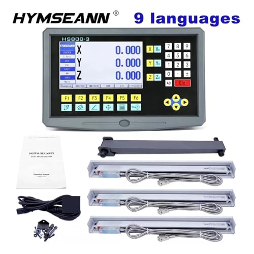 Linearer Skalengeber, Komplette Set 3-Achse LCD Digitale Anzeige mit 3 Stück 0-1000mm Glas Linearskala-Kodierer-Sensor for Fräsdrehmaschine YH800-3(HS800-3 and 3 scales) von RDVXI