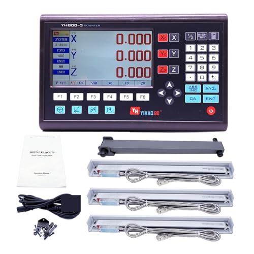 Linearer Skalengeber, Komplette Set 3-Achse LCD Digitale Anzeige mit 3 Stück 0-1000mm Glas Linearskala-Kodierer-Sensor for Fräsdrehmaschine YH800-3(YH800-3 and 3 scales) von RDVXI