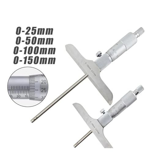 Mikrometer, 0–25 mm, 0–50 mm, 0–100 mm, 0–150 mm, Tiefenmikrometer, 0,01 mm, Tiefenmikrometer, Messgerät mit Stäben, Tiefenmessschieber, Messwerkzeuge(0-100mm) von RDVXI