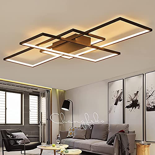 ANZHUANG Deckenleuchte Schwarz LED, Deckenleuchte Einbau Led Rechteckig mit Fernbedienung Dimmbar 3000K-6000K, Schlafzimmer Energiespar dekorative Lampen(110 * 60CM/95W, Black) von ANZHUANG