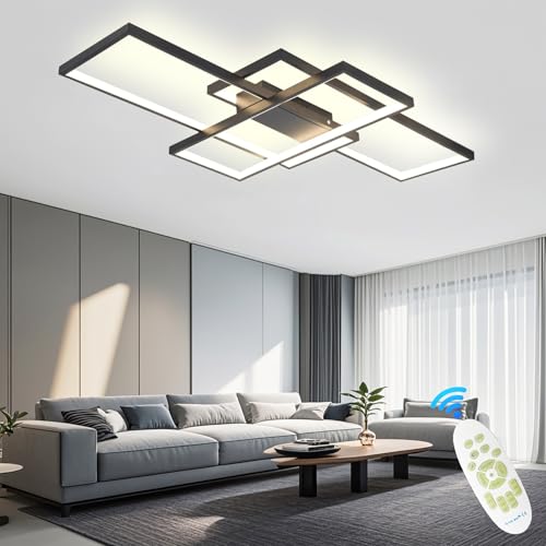 ANZHUANG Deckenlampe LED Deckenleuchte Wohnzimmer, deckenlampe mit Fernbedienung Dimmbar Modern Design Deckenbeleuchtung LED Küchenlampe für Esszimmer Wohnzimmer schlafzimmerlampe (90CM/80W,schwarz) von ANZHUANG