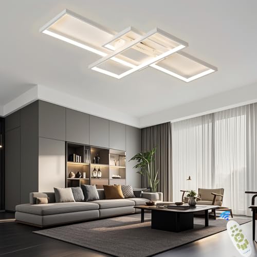 LED-Deckenleuchte Wohnzimmer Lampe dimmbar mit Fernbedienung 3000K-6000K, New Entwurf Unregelmäßige Rechteckige Deckenlampe Acryl Küche Schlafzimmer Energiespar dekorative Lampen (140*80CM, White) von ANZHUANG