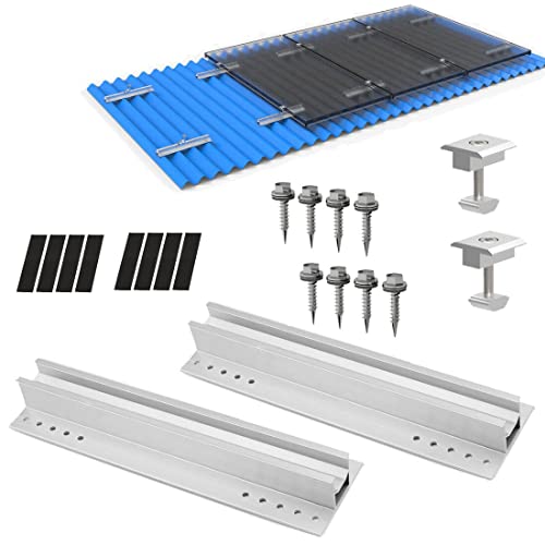 Solarmodul Alu Halterung Befestigungssystem Trapezblech PV Befestigungsschiene 30 cm Mounting Rail Solar Panel (2x Schiene + 2x Mittelklemme) von RDYMONKEY