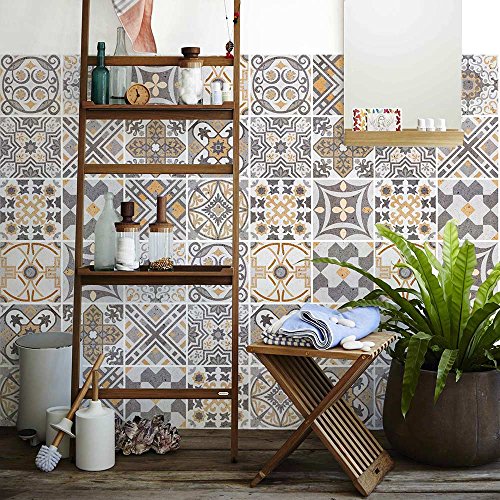 RE-COVERTILES - Fliesenaufkleber Badezimmer und Küche 24 Stck 10x10 cm - PS00164 PVC-Wanddekoration Wasserdicht Fliesen Mosaik Stil Azulejos-Zementfliesen von RE-COVERTILES