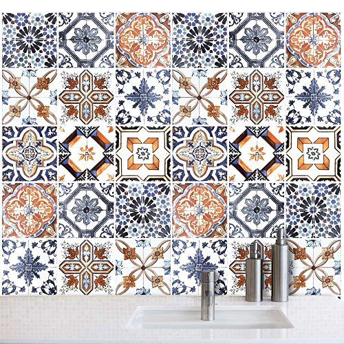 RE-COVERTILES - Fliesenaufkleber Badezimmer und Küche 24 Stck 10x10 cm - PS00001 PVC-Wanddekoration Wasserdicht Fliesen Mosaik Stil Azulejos-Zementfliesen von RE-COVERTILES