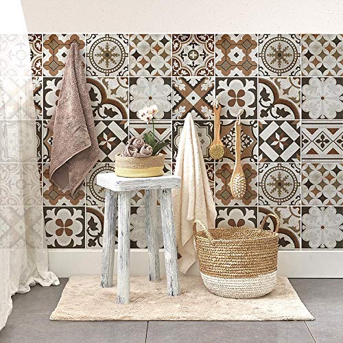 RE-COVERTILES - 24 Stück Aufkleber für Fliesen 20x20 cm PS00210 Wandmosaik Zementfliesenkleber für Bad und Küche abziehen und aufkleben von RE-COVERTILES