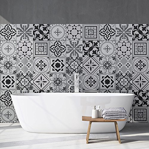 RE-COVERTILES - Fliesenaufkleber Badezimmer und Küche 10 Stck 20x20 cm - PS00096 PVC-Wanddekoration Wasserdicht Fliesen Mosaik Stil Azulejos-Zementfliesen von RE-COVERTILES