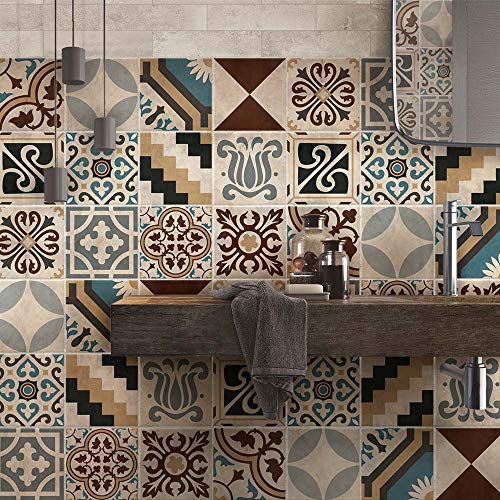 RE-COVERTILES - Fliesenaufkleber Badezimmer und Küche 24 Stck 10x10 cm - PS00203 PVC-Wanddekoration Wasserdicht Fliesen Mosaik Stil Azulejos-Zementfliesen RE-COVERTILES - Fliesenaufkleber Badezimmer und Küche 24 Stck 10x10 cm - PS00203 PVC-Wanddekoration Wasserdicht Fliesen Mosaik Stil Azulejos-Zementfliesen von RE-COVERTILES