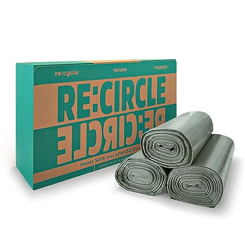 RE:CIRCLE 120L Recycelte Müllsäcke 3x25 Stück - 100% recycelten Materialien - RAL zertifiziert - Umweltfreundliche und Robuste Abfallsäcke, 40% haushaltsnaher PCR Anteil direkt aus der gelben Tonne von RE:CIRCLE