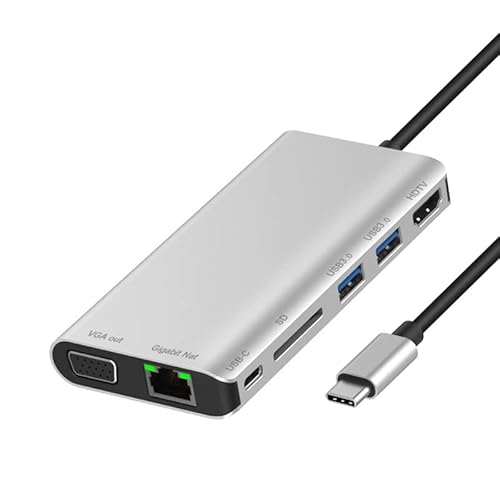 8-in-One Multifunktionaler USB 3.1 Typ-C Multifunktions-Hub auf VGA HDTV Ethernet RJ45 SD-Kartenstecker, kompatibel mit Mac Windows 8-in-One Multifunktionaler USB 3.1 Typ-C Multifunktions-Hub auf VGA HDTV Ethernet RJ45 SD-Kartenstecker, kompatibel mit Mac Windows von REACHYEA