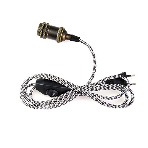 REACHYEA 2 Meter langes schwarzes Drahtgewebe-Kabel mit Dimmschalter und E14-Lampenfassung aus Bronze von REACHYEA