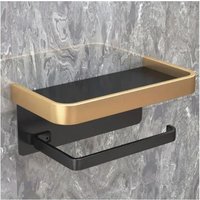 Badezimmer-Toilettenpapierhalter ohne Stanzen, Wandaufhänger, Toilettenpapierrolle (doppellagig, Schwarz und Gold) von READCLY