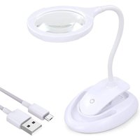 Lupe mit Licht, 5-fache 10-fache Vergrößerungslampe mit Ständer und Klemme, wiederaufladbare und einstellbare Helligkeit, Schreibtisch-Lupenlampe für von READCLY