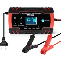 Readcly - 8A 12V/24V Autobatterieladegerät, tragbar mit LCD-Display, geeignet für Autos, Motorräder und LKWs (Schwarz, Rot) (Das Laden von von READCLY