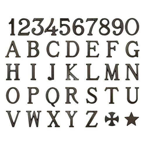 REAL VOTIVA FONDERIE D'ARTE Buchstaben und Zahlen in Bronze für Grabsteine oder Hausnummern, Höhe 2,5 cm, römische Bronze Patiniert (Kreuzsymbol) von REAL VOTIVA FONDERIE D'ARTE