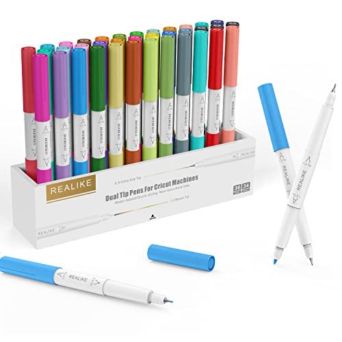 REALIKE Drawing Pens für Cricut Maker 3/Maker/Explore 3/Air 2/Air Dual Tip Pen Schreiben Zeichnen Kompatibel mit Circuit Explore Machines 0.4 Spitze und 1.0 Spitze von REALIKE