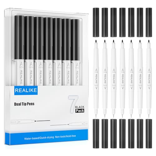 REALIKE Dual tips Black Marker Pens for Cricut Maker 3/Maker/Explore 3/Air 2/Air Medium1.0 Fine Point tip 0.4 for Drawing Writing Calligraphy von REALIKE