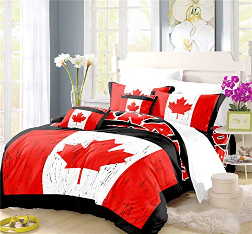 REALIN Bettbezüge Set Ahornblatt Flagge Bettwäsche Kanada Rot Weiß Bett Sets 2/3/4Teilig Bettbezüge/Kissenbezüge/Bettlaken Für Kinder,Jungen,Mädchen (C,Single-140x210cm-3PCS) von REALIN