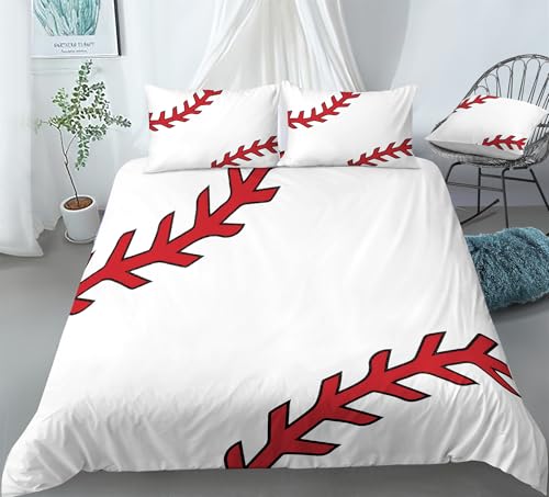 REALIN Bettbezüge Set Baseball Sport Bettwäschedie Jungen Baseball Sport Liebhaber | Bett Sets 3/4Teilig Bettbezüge/Kissenbezüge/Bettlaken Für Kinder,Jungen,Mädchen (A,Single-140x210cm-3PCS) von REALIN