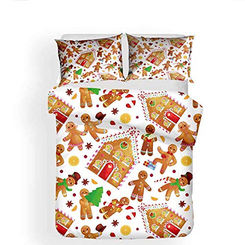 REALIN Bettbezüge Set Cartoon Weihnachten Bettwäsche Lebkuchenmann Bett Sets 2/3/4Teilig Bettbezüge/Kissenbezüge/Bettlaken Für Kinder,Jungen,Mädchen (B,Single-140x210cm-3PCS) von REALIN