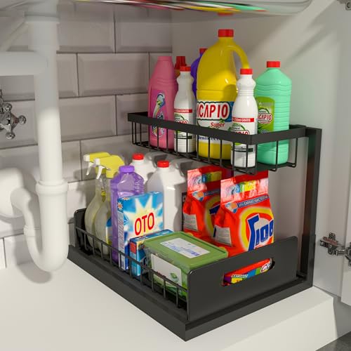 REALINN Unterspüle-Organizer, ausziehbarer Schrank, 2 Ebenen, ausziehbares Spülbeckenregal, Küchenorganizer und Aufbewahrung, schwarz, 1 Stück REALINN Unterspüle-Organizer, ausziehbarer Schrank, 2 Ebenen, ausziehbares Spülbeckenregal, Küchenorganizer und Aufbewahrung, schwarz, 1 Stück von REALINN