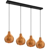 Balken Pendelleuchte sprout Rattan Geflecht Natur 4flammig Boho Stil 93cm von REALITY LEUCHTEN