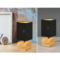 Led Tischleuchte mit Holzfuß Stoffschirm Schwarz / Gold, Höhe 30cm von MEINEWUNSCHLEUCHTE