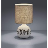 Led Tischleuchte Keramik-Sockel mit dem Schriftzug home Stoffschirm in Braun von MEINEWUNSCHLEUCHTE
