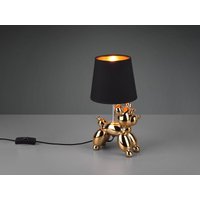 Coole Tischleuchte bello Keramik Hund Gold mit Stoffschirm in Schwarz Höhe 33cm von REALITY LEUCHTEN