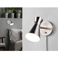 Retro Wandstrahler enzo mit Stecker und Schalter aus Metall Silber, Höhe 16cm von REALITY LEUCHTEN