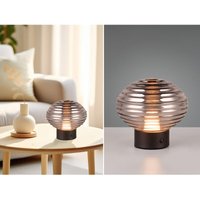 Reality Leuchten - Retro Akku Tischleuchte earl mit Rauchglas Lampenschirm, Höhe 14cm von REALITY LEUCHTEN