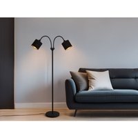 Stehleuchte tommy 2 flammig Metall, Stoffschirm Schwarz Gold, Höhe 130cm von Reality