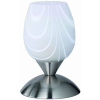 Reality Leuchten - Tischleuchte cup ii, Ø12cm Glas Weiß marmoriert, Sockel Silber Touchfunktion von REALITY LEUCHTEN