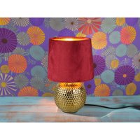 Defibrico - Tischleuchte sophia mit Keramikfuß & Samtschirm Rot - Gold, Höhe 26cm von DEFIBRICO