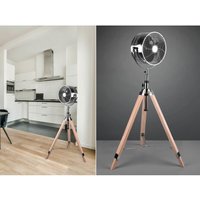 Reality Leuchten - Tripod Standventilator Chrom mit Holzstativ Höhe 120- 140cm Ø28cm von REALITY LEUCHTEN