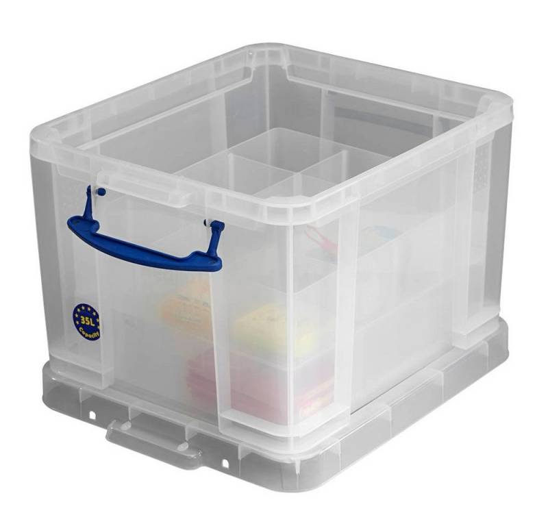 REALLYUSEFULBOX Aufbewahrungsbox 1 Aufbewahrungsbox 35 Liter mit 3 Kleinteile-Einsätze transparent von REALLYUSEFULBOX